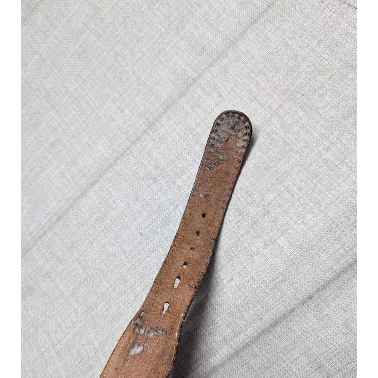 Vintage VINTAGE western belt Tooled brown cowhide leather 34 belt Men Regular 34 width 1-7/8" patina rodeo southwest buckle tapered belts Size 34 - 7 Thumbnail