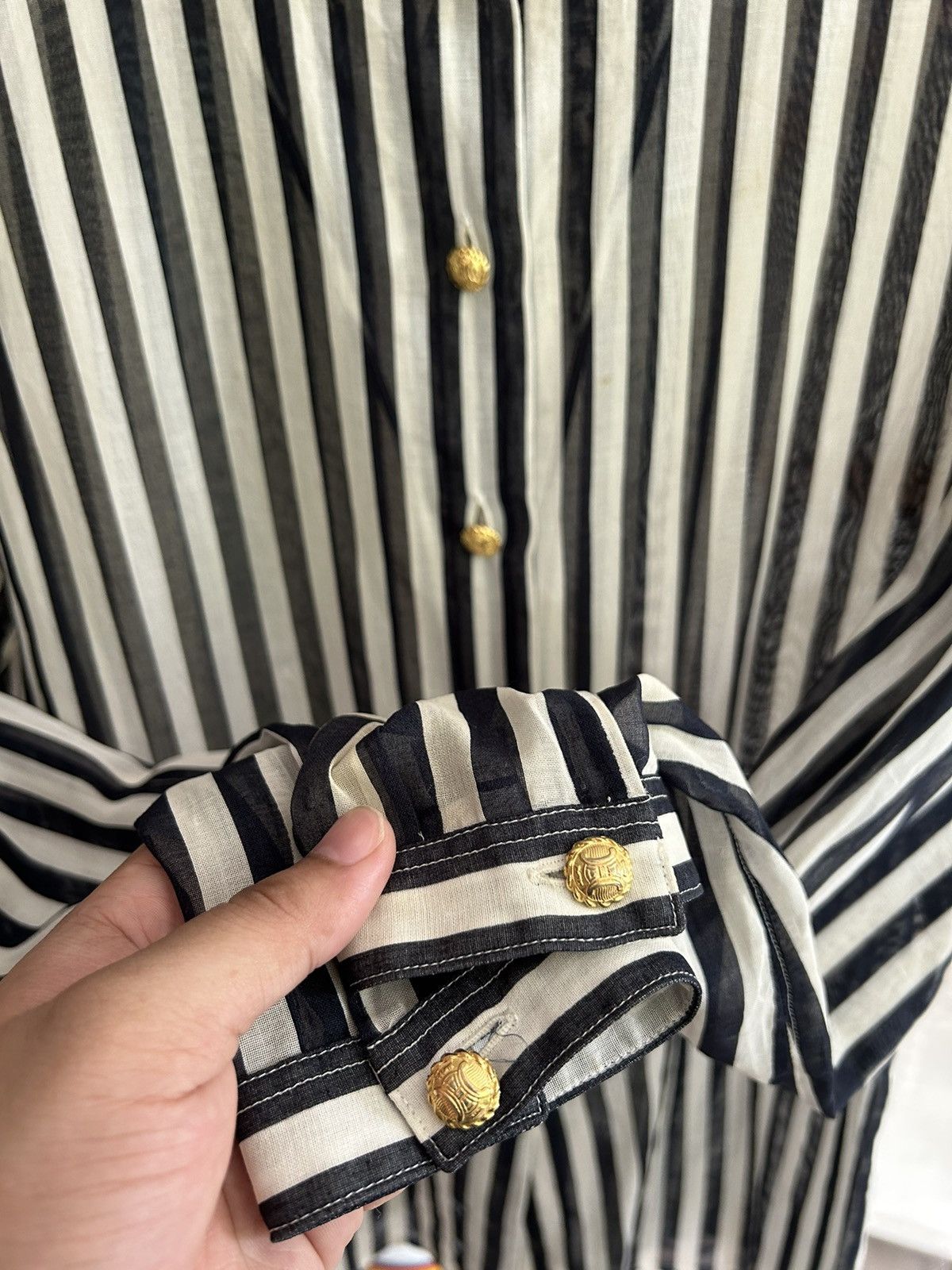 Celine Celine Gold Button Stripe Long Sleeve Size S / US 4 / IT 40 - 4 Thumbnail