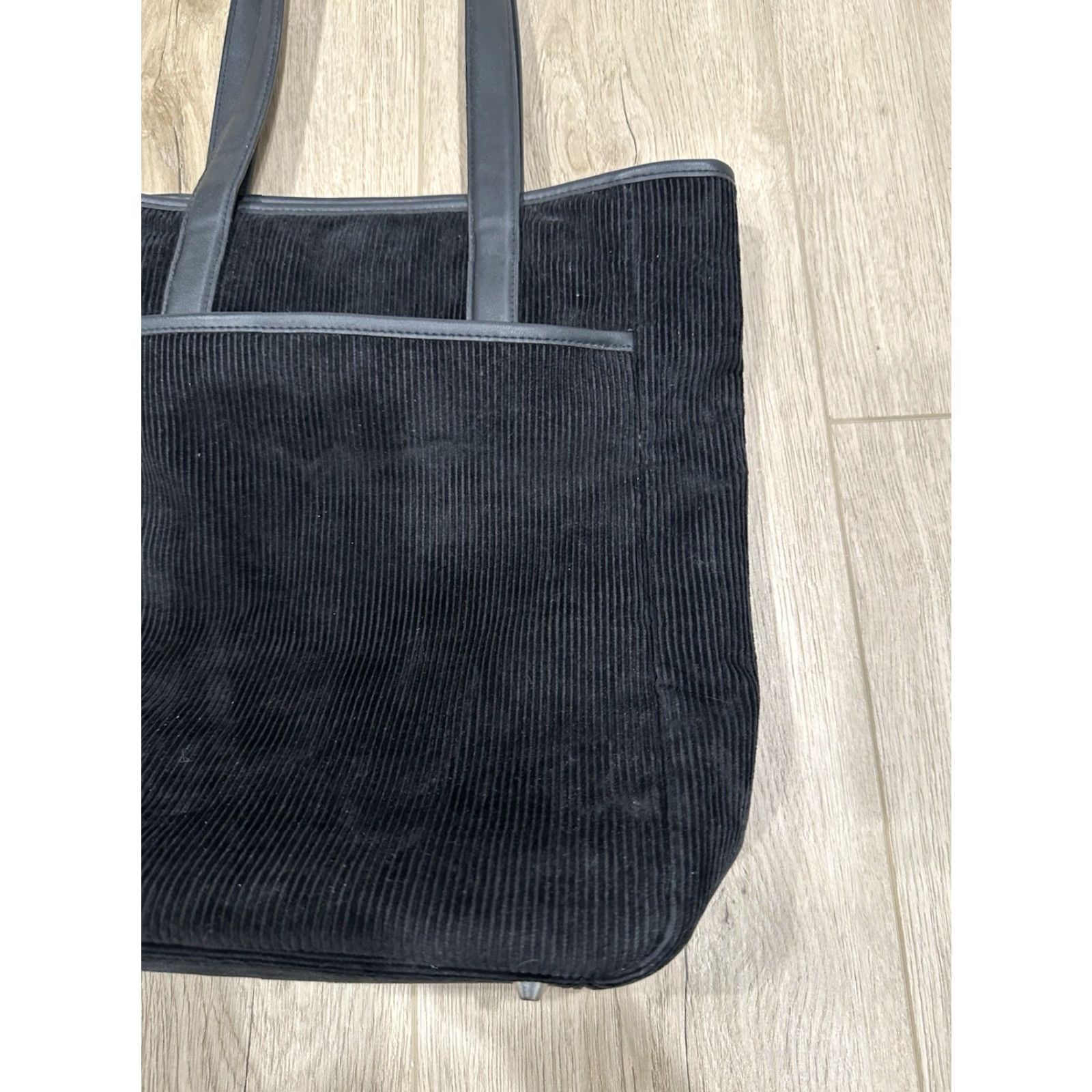 Max Mara Max Mara Black Corduroy Leather Trimmed Tote Shoulder Hand Bag Purse Size ONE SIZE - 2 Thumbnail