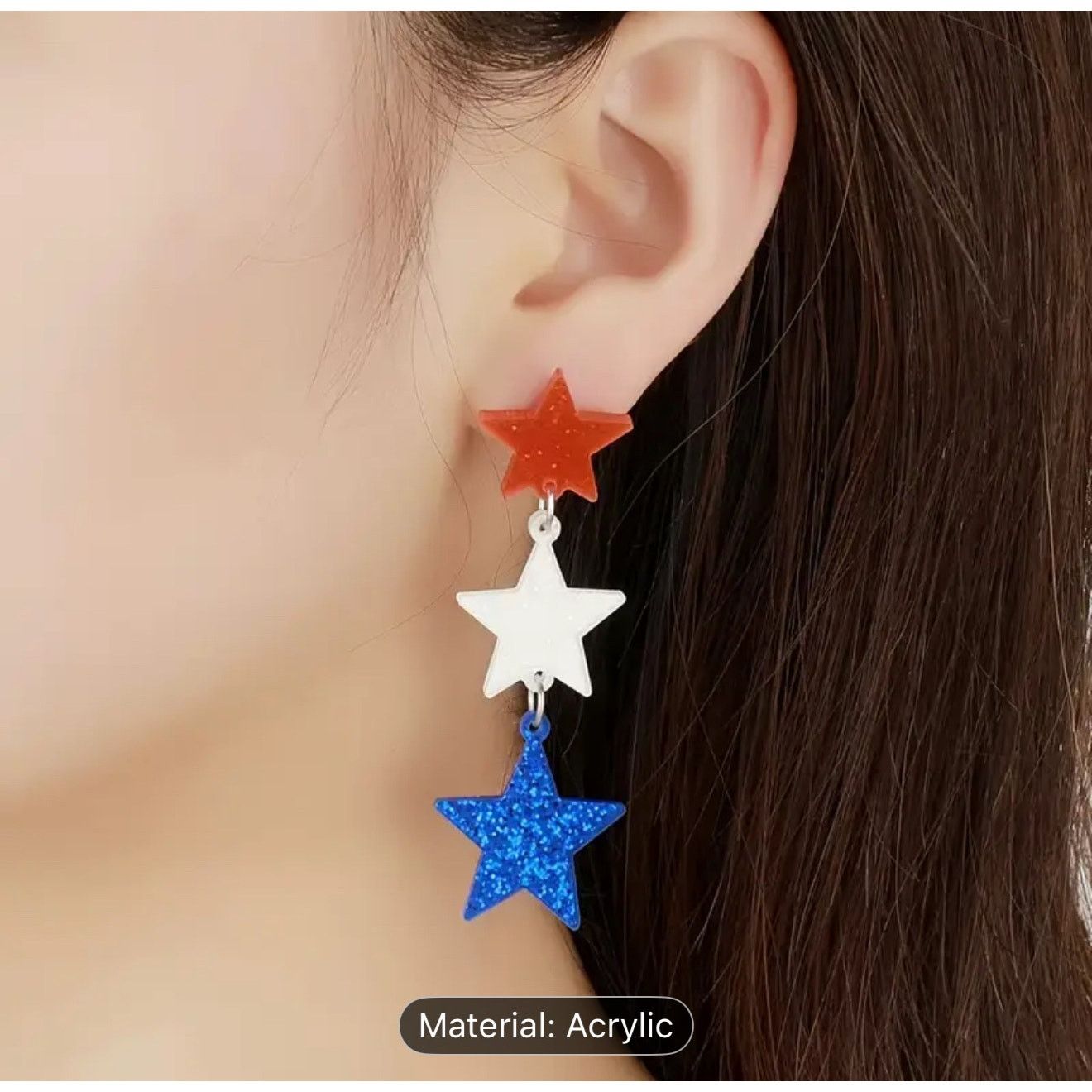 Other Red, White, & Blue Dangle Star Earrings OS Size ONE SIZE - 4 Thumbnail
