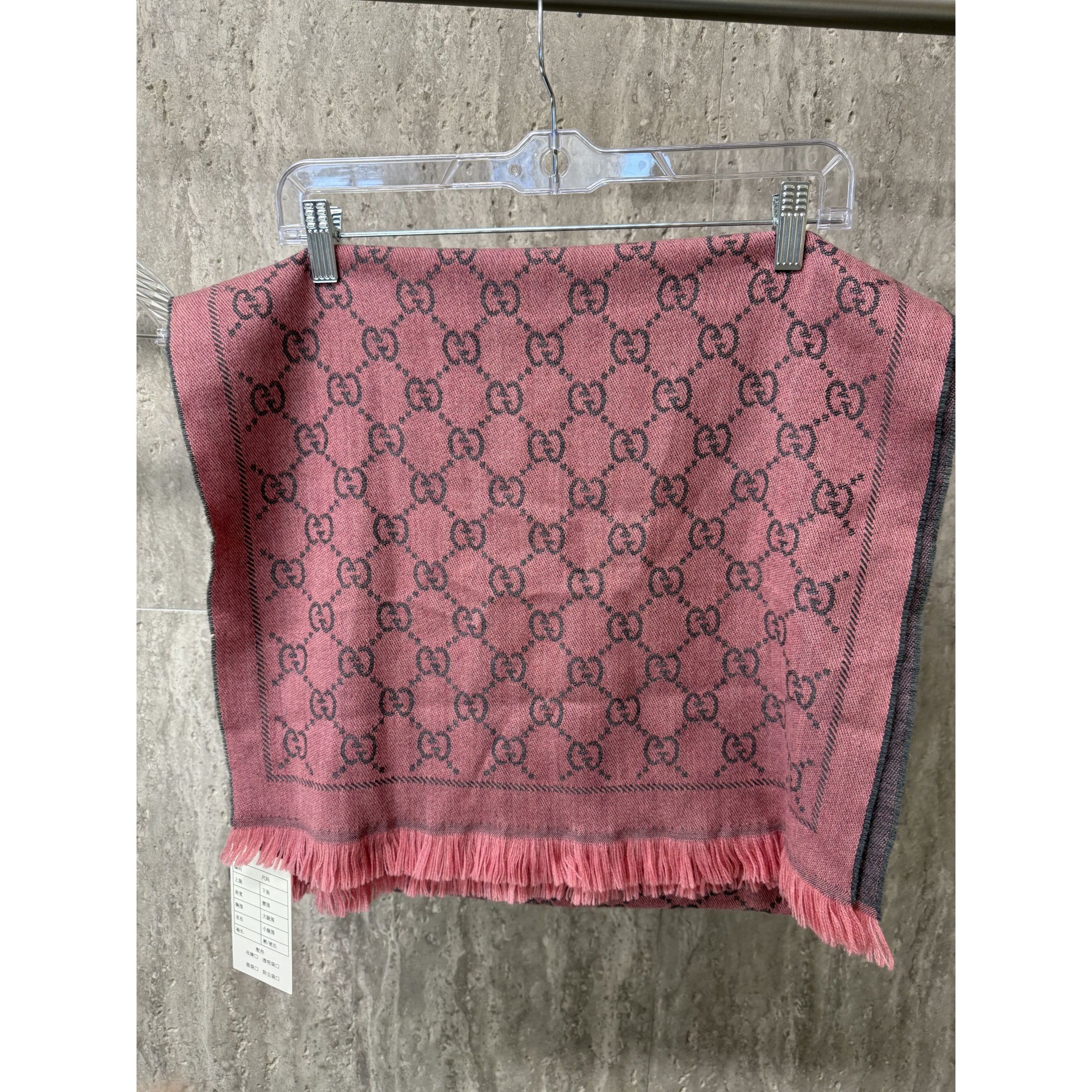 Gucci Gucci Pink & Gray Wool GG Monogram Scarf With Fringe Edges Size ONE SIZE - 2 Thumbnail
