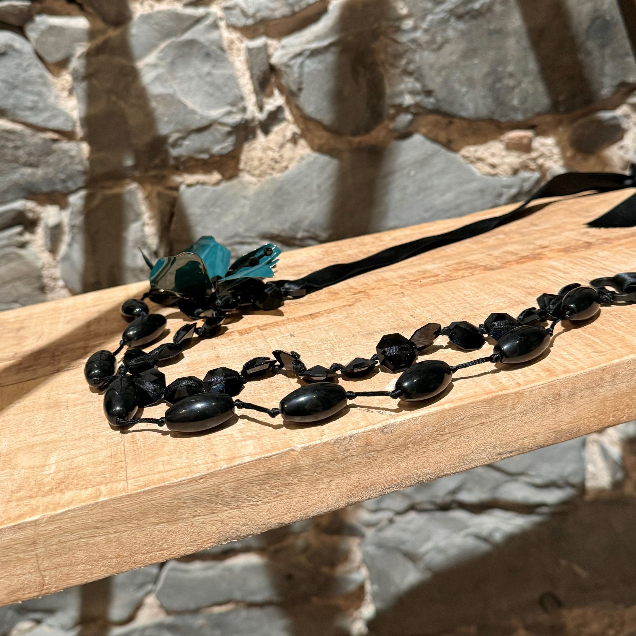 Lanvin Lanvin Black Stone Satin Flower Statement Necklace Size ONE SIZE - 4 Thumbnail