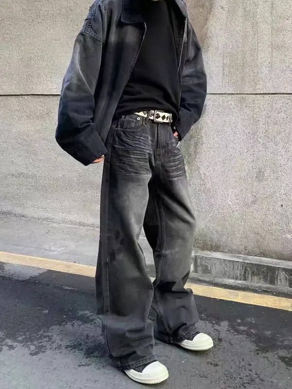 VIBE Washed and dirty dyed distressed micro flare baggy jeans Size US 34 / EU 50 - 2 Thumbnail