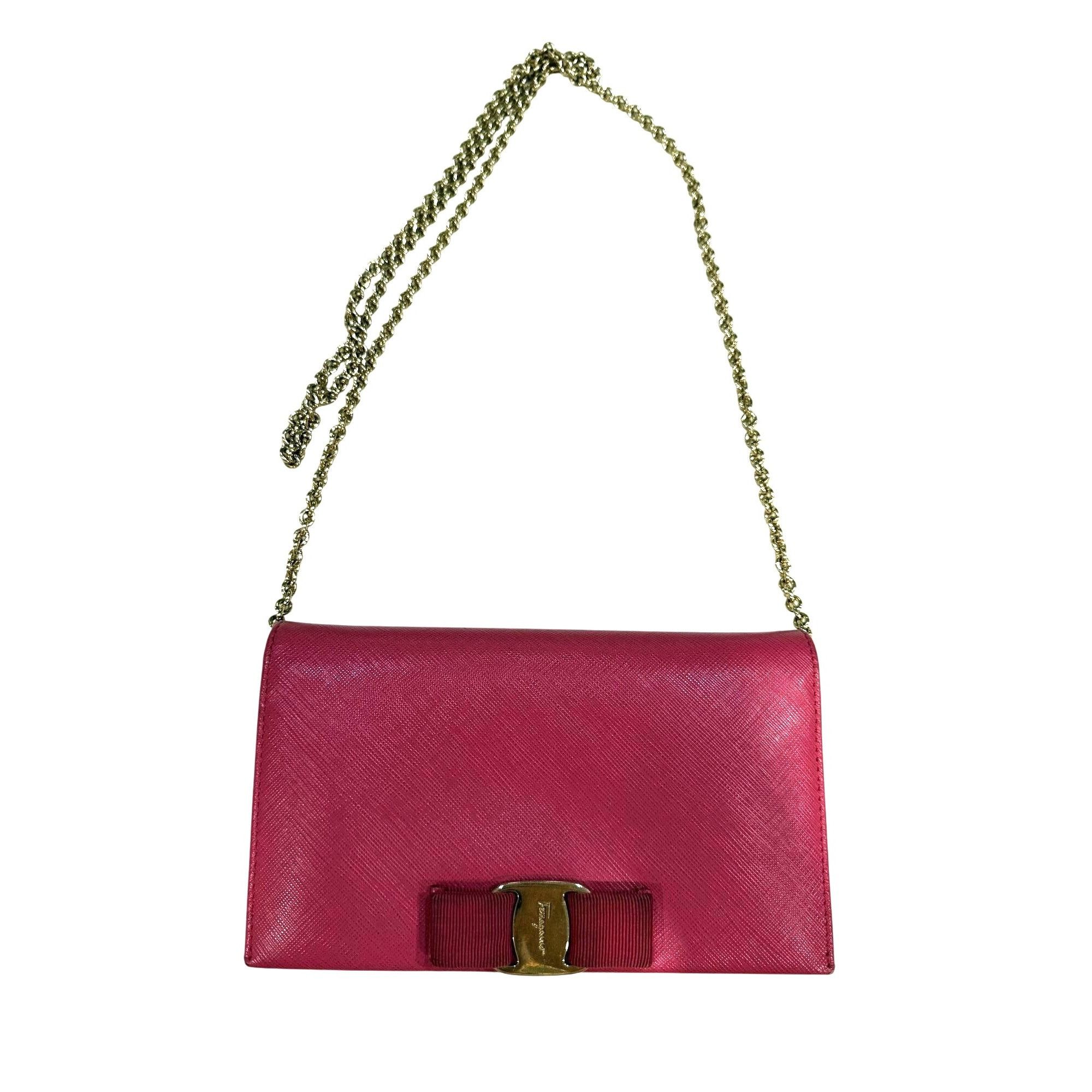 Salvatore Ferragamo Salvatore Ferragamo Pink Leather Chain Strap Clutch With Gol Size ONE SIZE - 1 Thumbnail