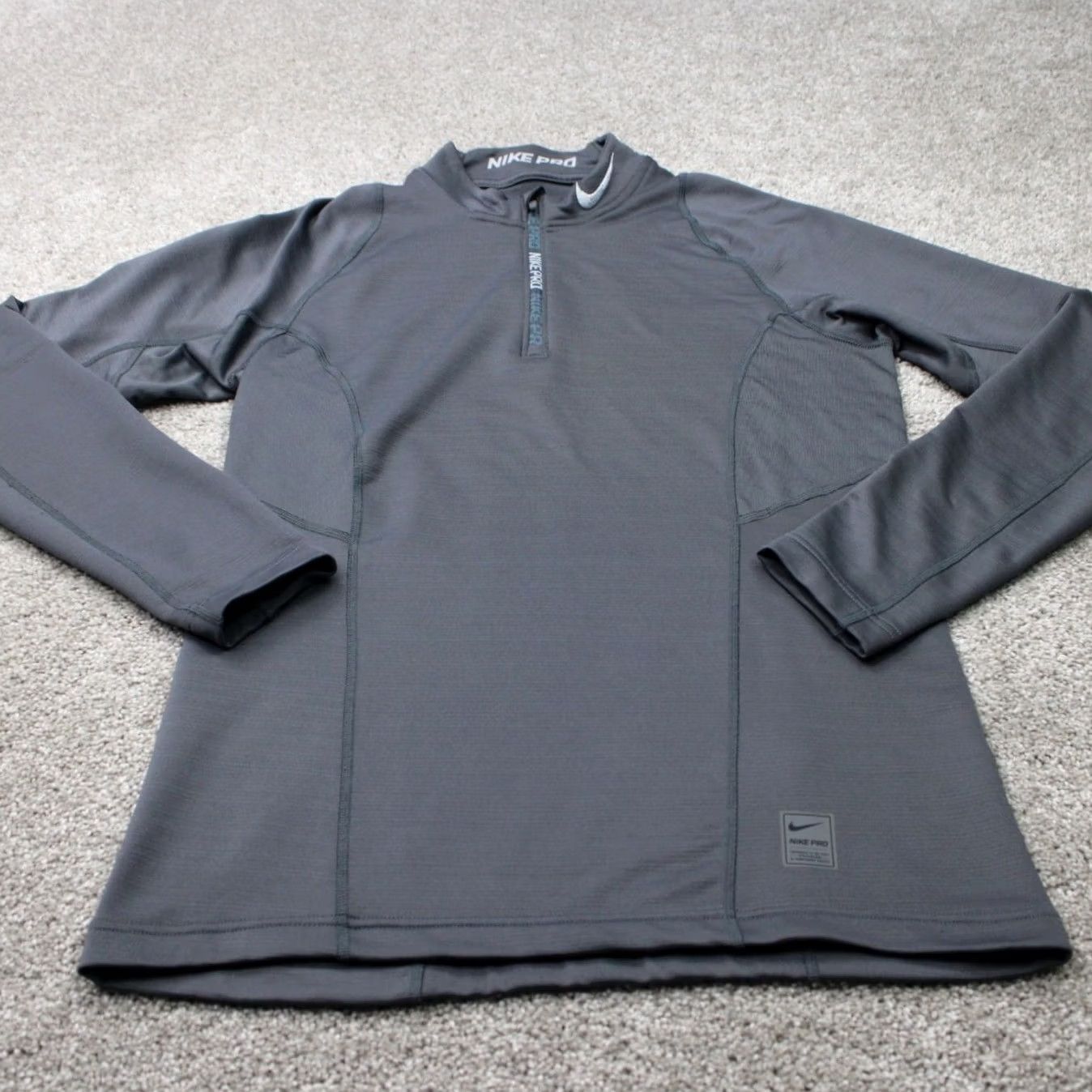 Nike Nike Pro Sweatshirt Mens Small Gray Hyperwarm 1/4 Zip Mock Neck L/S Pullover Size US S / EU 44-46 / 1 - 2 Thumbnail