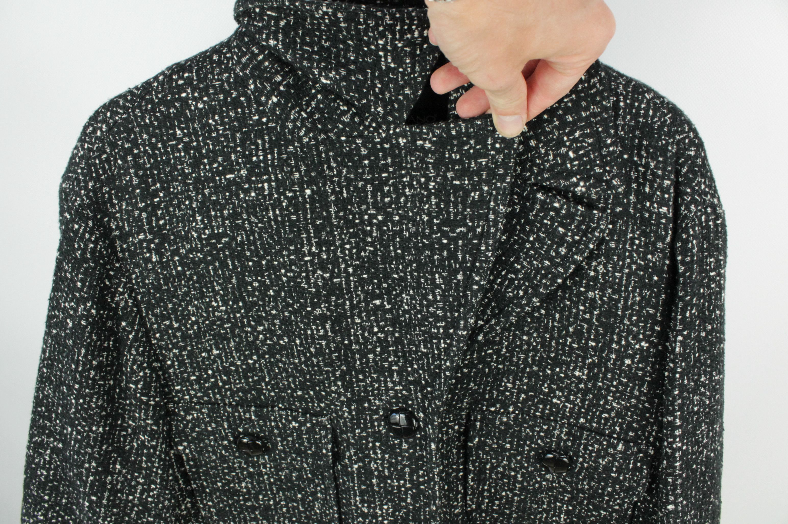 Luisa Cerano Luisa Cerano Tweed Style Black Cotton Oversized Coat Jacket Size M / US 6-8 / IT 42-44 - 7 Thumbnail