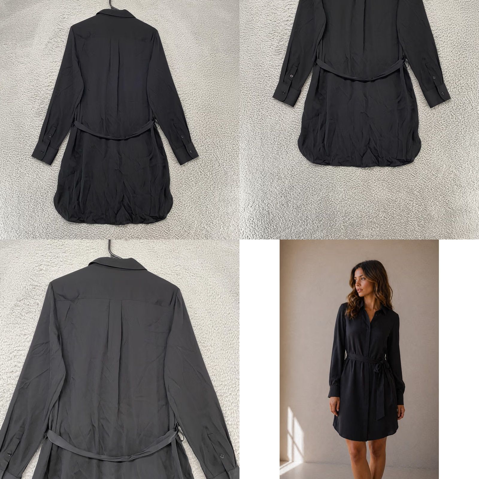 Quince Quince Silk Shirt Dress Womens M Black Belted Long Sleeve Office Work Shirt Dress Size M / US 6-8 / IT 42-44 - 8 Thumbnail