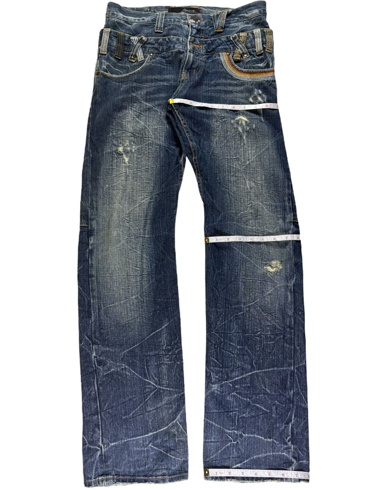 Japanese Brand Vintage Japanese Brand Double Waist Distressed Loose Jeans Size US 31 - 14 Thumbnail