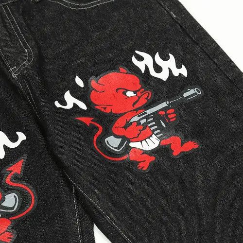 Jean Devil Graphic Black Denim Jeans Size US 34 / EU 50 - 5 Thumbnail