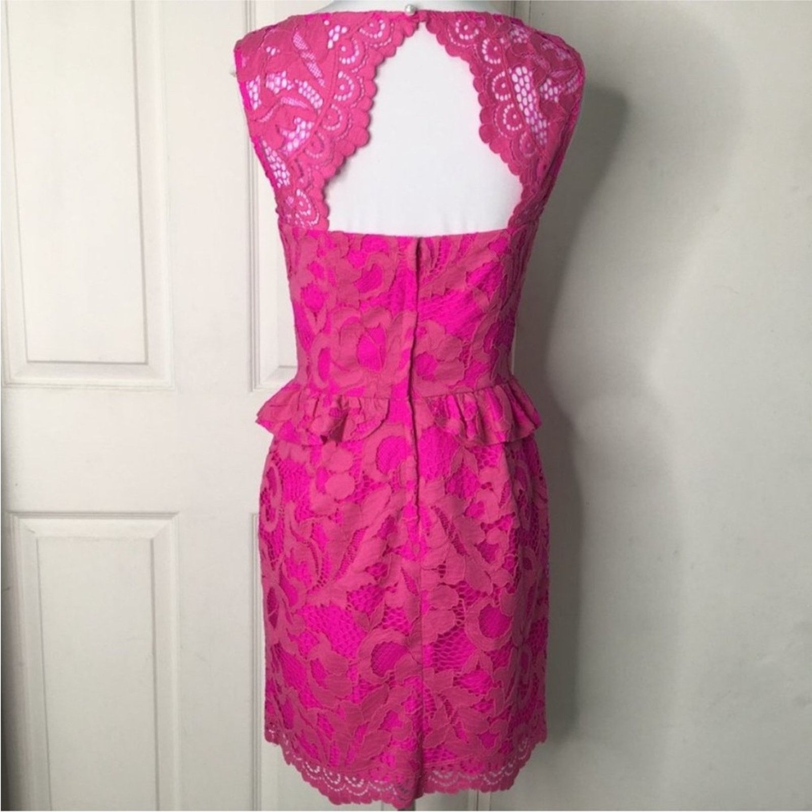Lilly Pulitzer Barbie Kiri Pink Lace Peplum Mambo Lace Dress