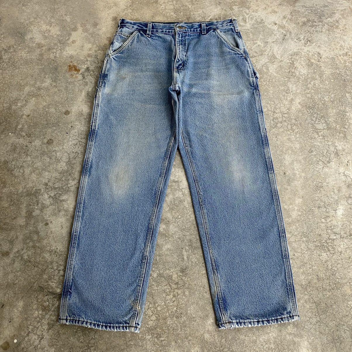 Carhartt VTG Carhartt Blanket Lined Faded Blue Carpenter Denim Jeans Size US 35 - 4 Thumbnail