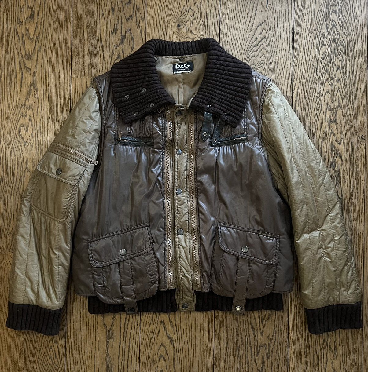 image of Dolce Gabbana Aw2004 2-In-1 High-Neck Bomber in Brown, Men's (Size Large)