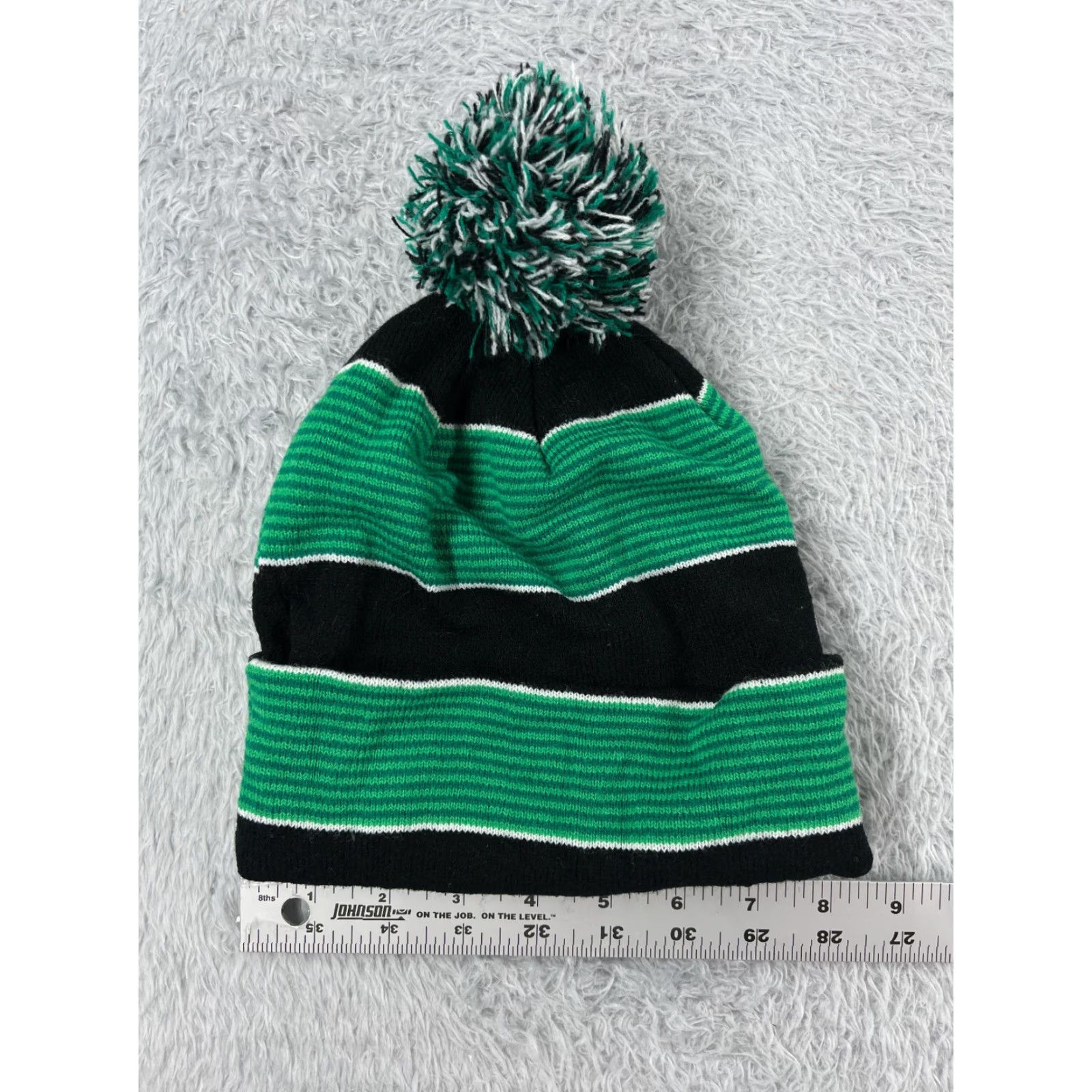 Vintage Midco Sports Beanie Toque Adult One Size Green Black Stripe Knit Acrylic Ski Pom Size ONE SIZE - 5 Thumbnail