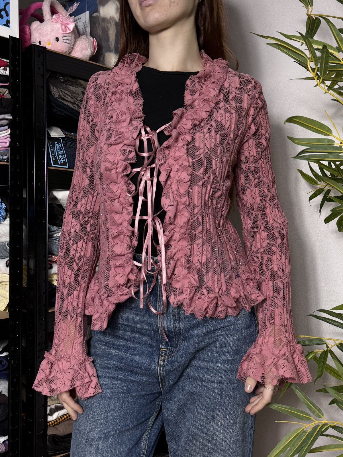 Vintage VINTAGE 2000s LACE WITH RUCHES BLOUSE Size S / US 4 / IT 40 - 3 Thumbnail