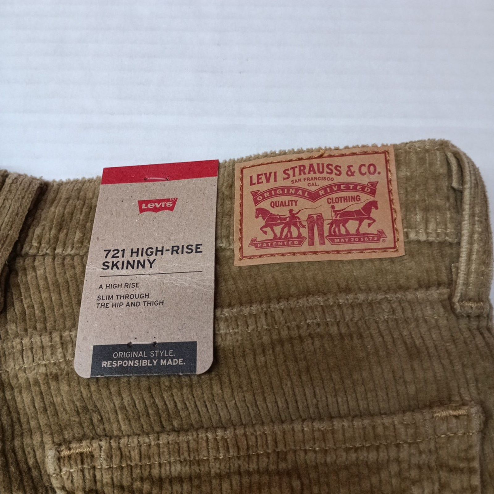 Levi's Levis 721 Corduroy Pants Womens 30x30 Brown Skinny IRREGULAR Size 30" / US 8 / IT 44 - 9 Thumbnail