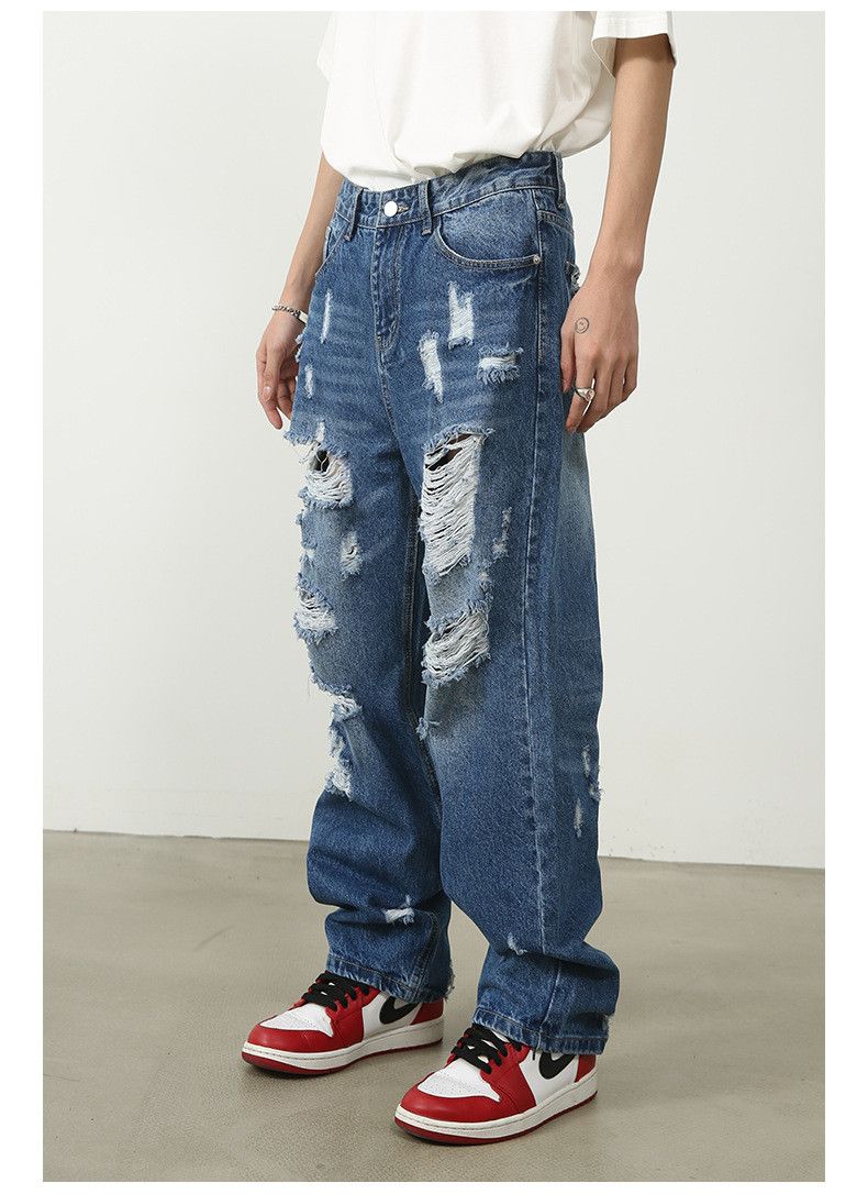 Japanese Brand Men's Street Hip-Hop Loose-Fit Distressed Jeans Size US 32 / EU 48 - 4 Thumbnail