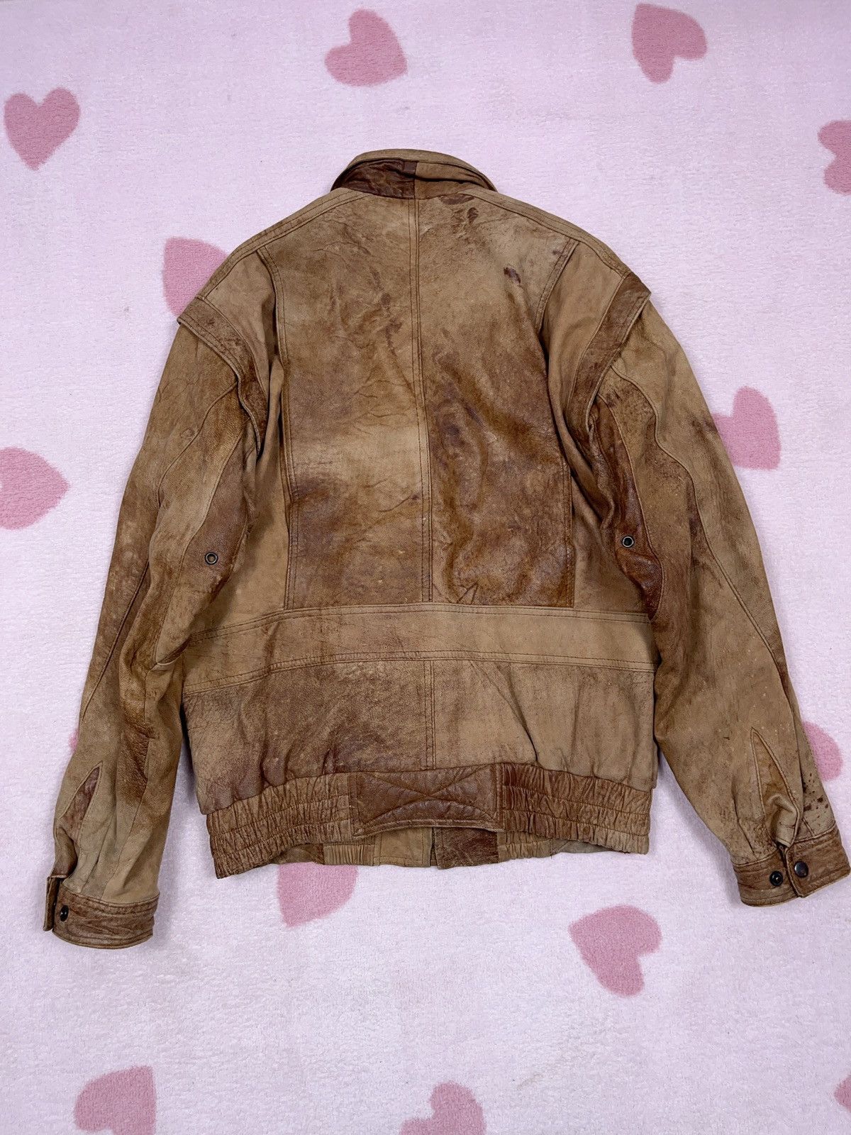 Genuine Leather × Vintage ➕ sick faded patina brown leather boxy Jacket 90s Size US L / EU 52-54 / 3 - 3 Thumbnail