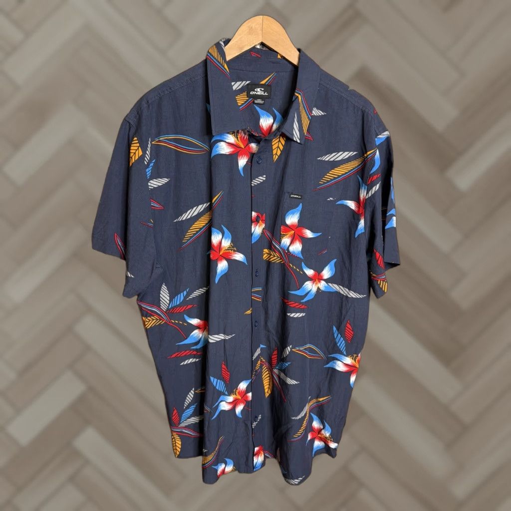O'Neill O'Neill Shirt 2XL Blue Floral Hawaiian Short Sleeve Button-Up Casual Vintage No Size US XXL / EU 58 / 5 - 1 Thumbnail