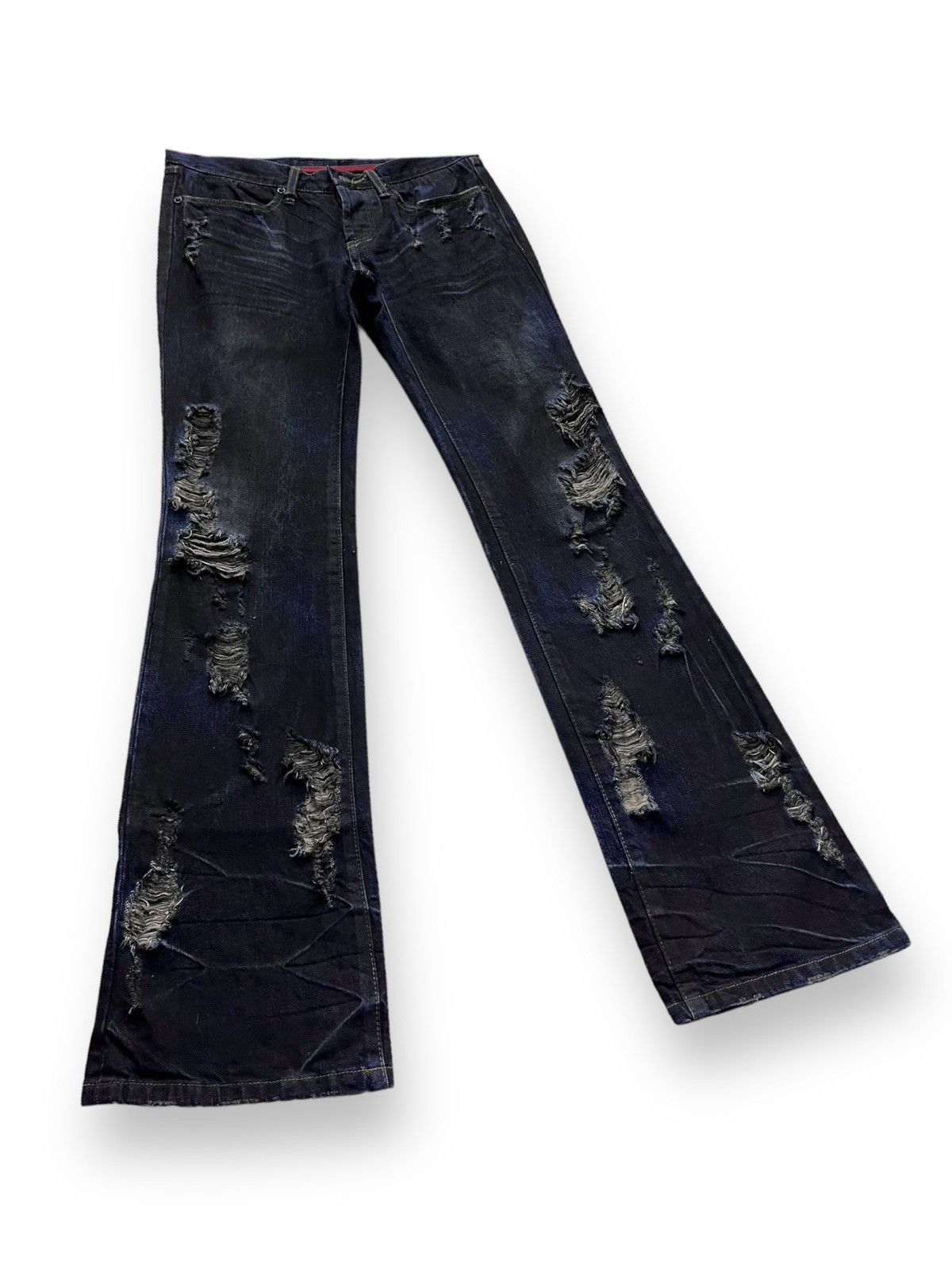 GOSTAR DE FUGA 🔥FUGA Indigo Charcoal Crash Denim Low Rise Skinny FLARE💥 Size US 29 - 3 Thumbnail
