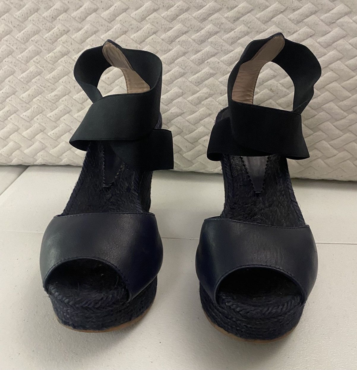 Emporio Armani Emporio Armani 🇪🇸 Navy Leather Espadrille Wedge Sandals 9.5 Size US 9.5 / IT 39.5 - 1 Thumbnail