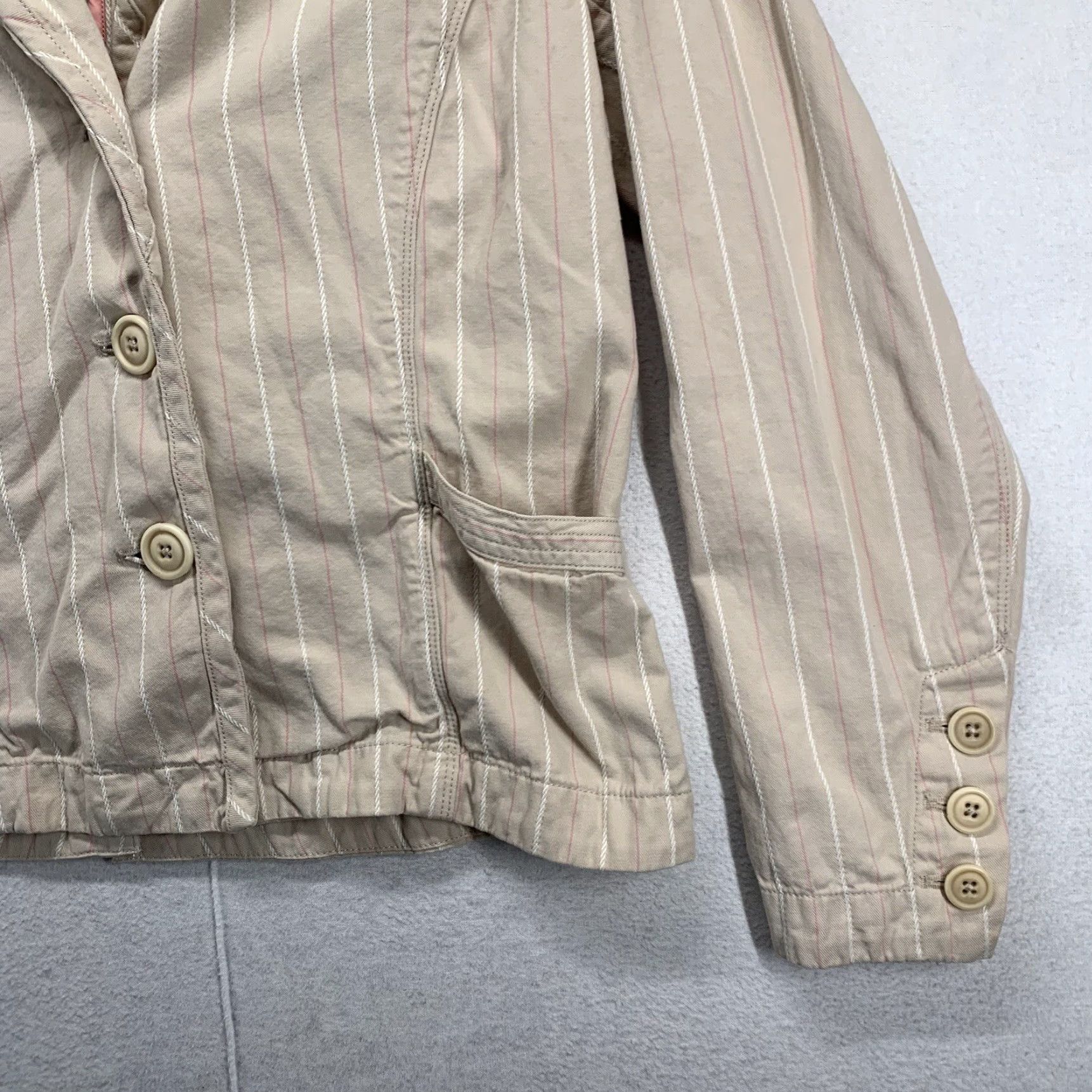 Vintage VINTAGE L.L. Bean Women's Blazer Jacket Short Sleeve Cotton Striped Beige 8 Regular Size M / US 6-8 / IT 42-44 - 5 Thumbnail