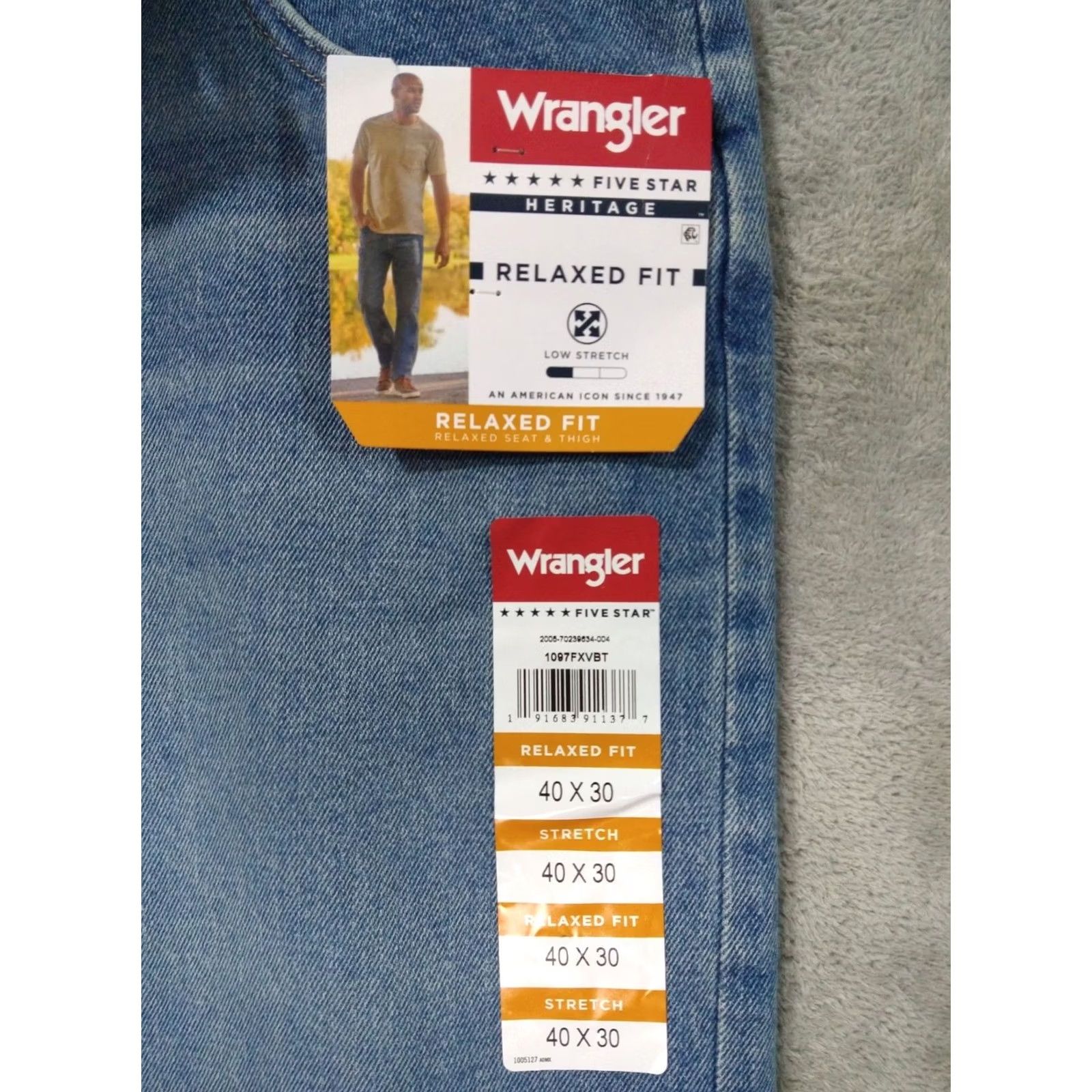 Wrangler Wrangler Jeans Mens 40x30 Blue Relaxed Fit 5 Star Heritage Low Stretch Denim Size US 40 / EU 56 - 3 Thumbnail