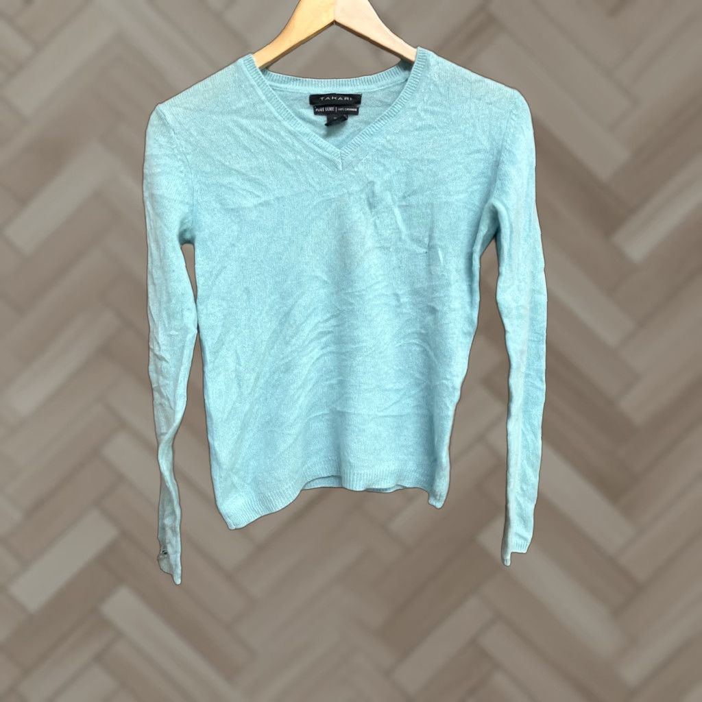 Vintage Tahari Womens Blue 100% Cashmere Pullover Sweatshirt Size Small Size S / US 4 / IT 40 - 1 Thumbnail
