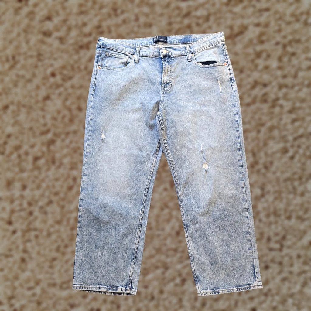 Gap GAP Jeans Women Size 18 Blue Low Rise Straight Crop Distressed Light Wash Casual Jeans - 5-Pocket Denim Inseam 27 in Size 40" / US 18 - 1 Thumbnail