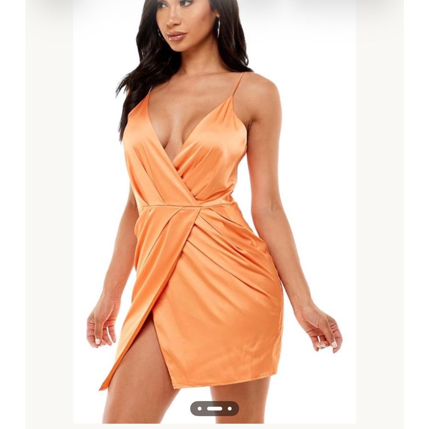 Bebe Bebe Surplice Satin Faux Wrap Mini Dress in Amberglow, S Size S / US 4 / IT 40 - 2 Thumbnail