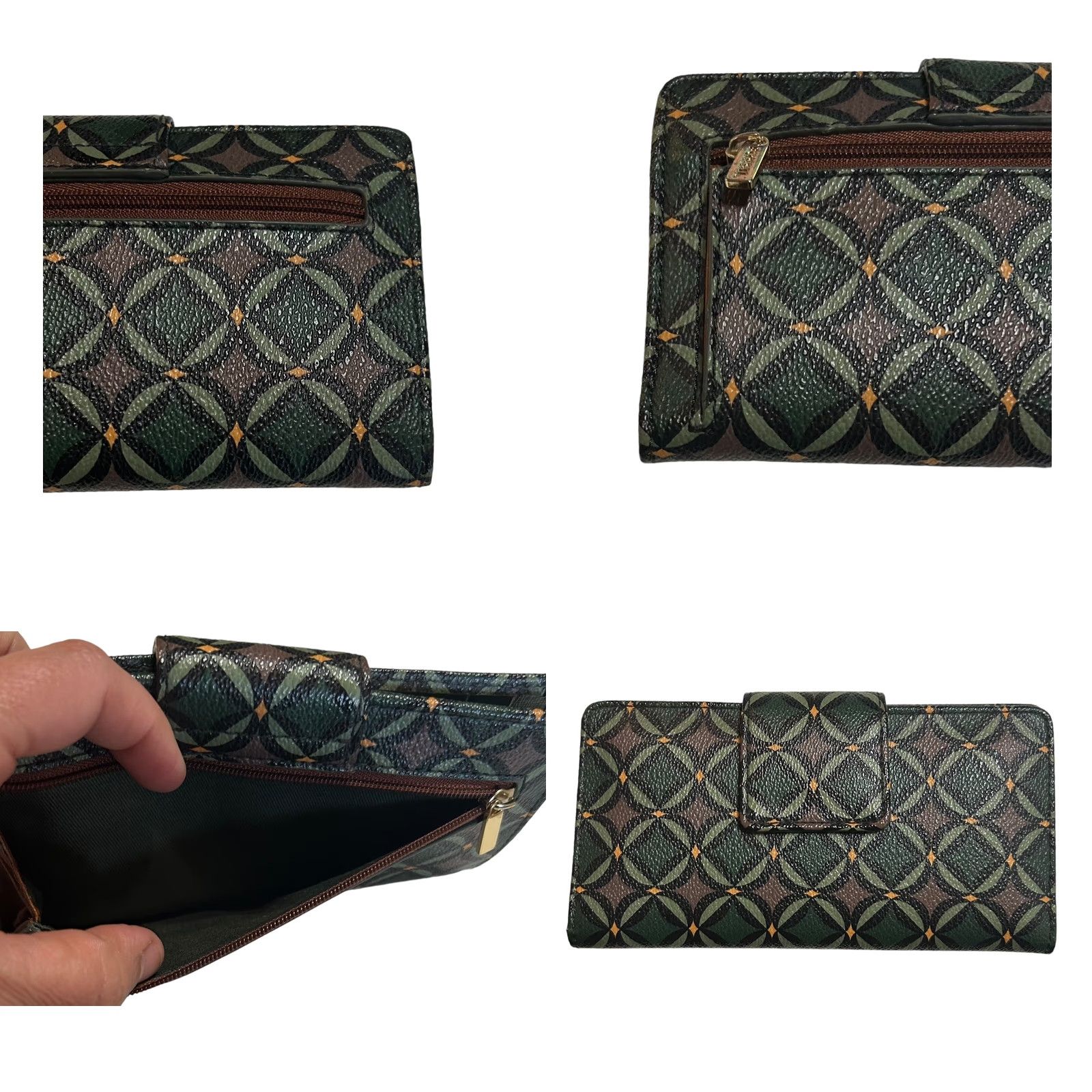 Fossil Fossil Wallet Geometric Green Leather Bifold Credit Card ID Holder Women’s Zip-Around Size ONE SIZE - 10 Thumbnail