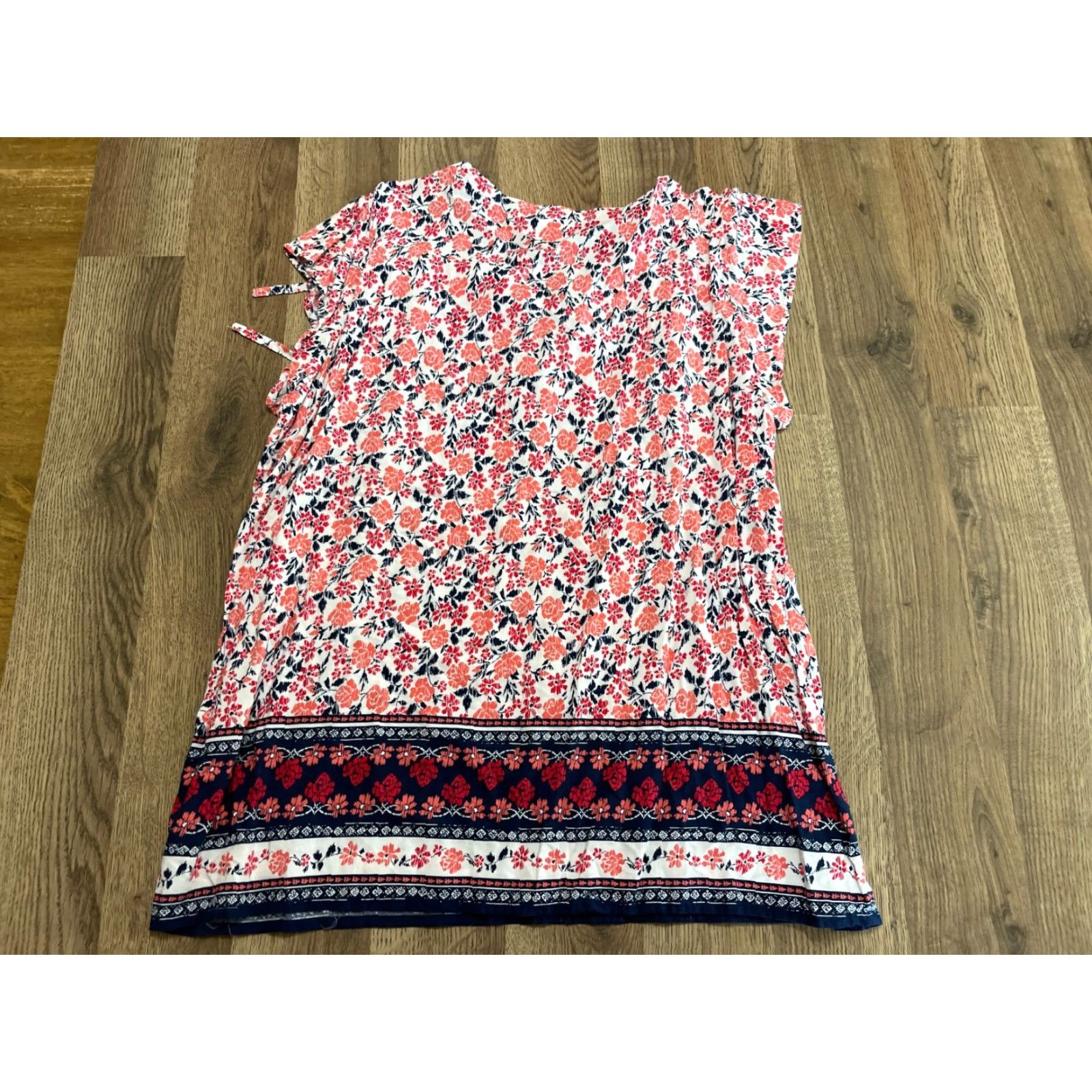 Liz Claiborne Liz Claiborne Shirt Women's XL Floral Tie Collar Pink White Blue Sleeveless Casual Modern Basic T-Shirt Size XL / US 12-14 / IT 48-50 - 2 Thumbnail