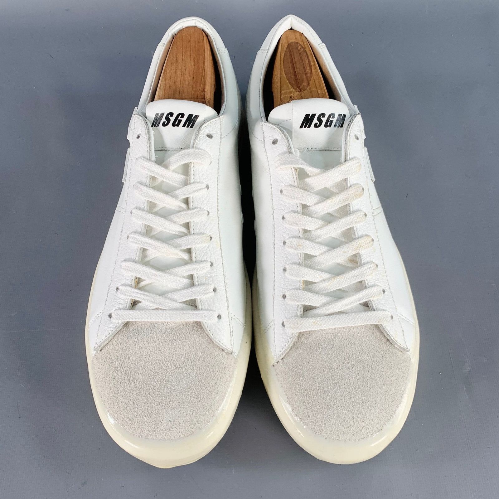 MSGM Size 8 White Leather Suede Trim Lace-Up Low Top Sneakers Size US 8 / EU 41 - 4 Thumbnail