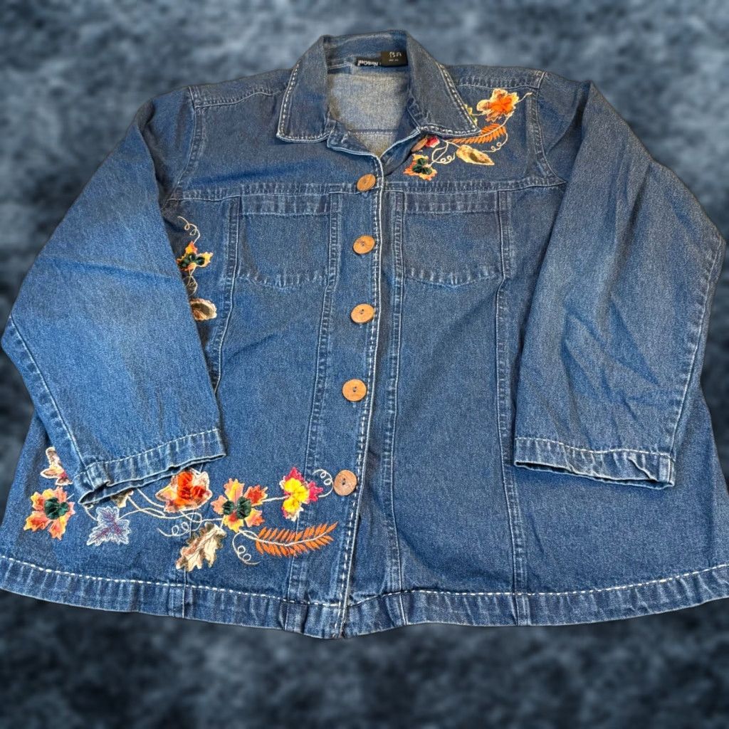 Denime VINTAGE Northcrest Denim Jacket Floral Embroidered Button Front Womens Size 22/24 Size 3XL / US 20-22 - 1 Thumbnail