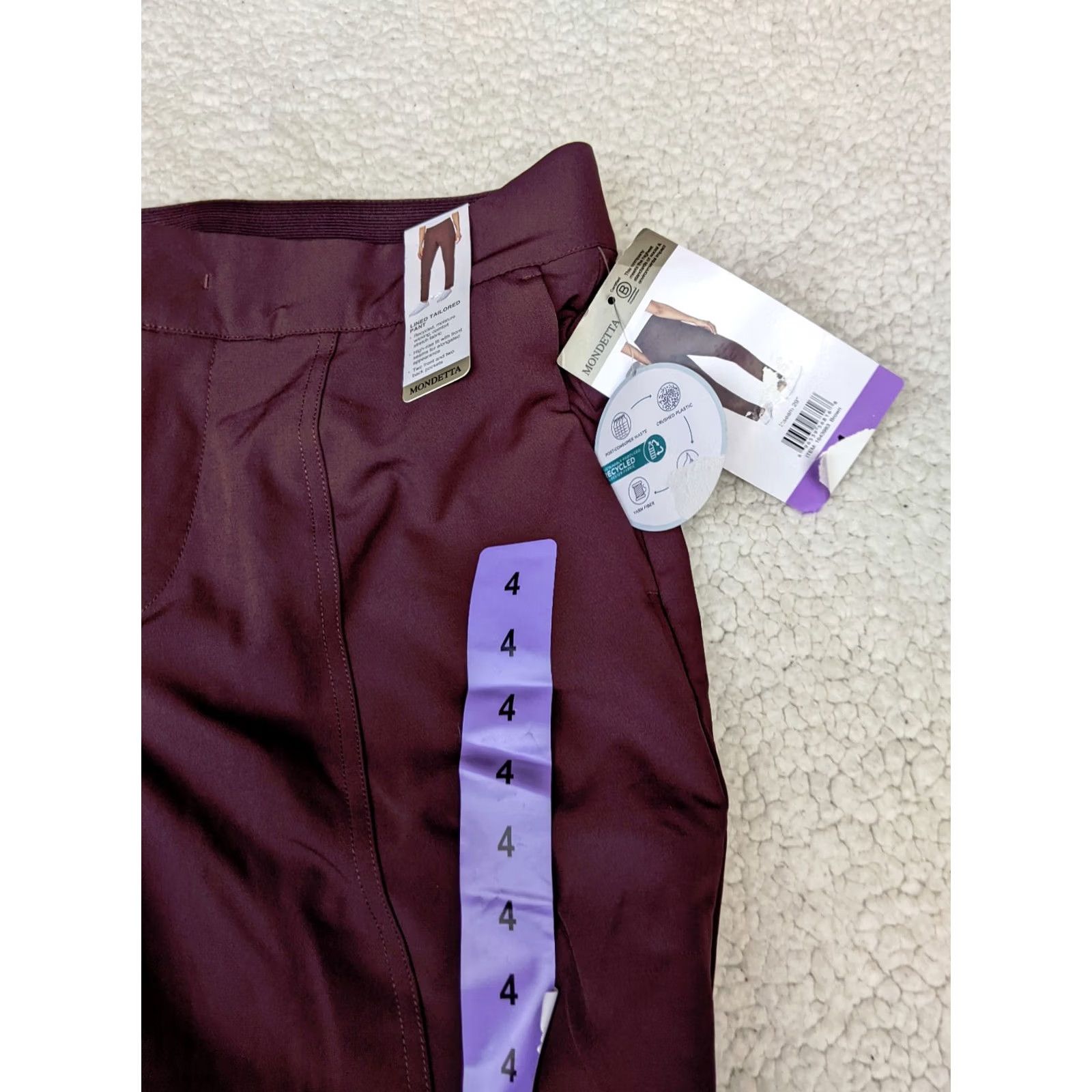 Vintage Mondetta Womens 4 Burgundy Lined Tailored Pant High-Rise Comfort Stretch Pant Size 27" / US 4 / IT 40 - 3 Thumbnail