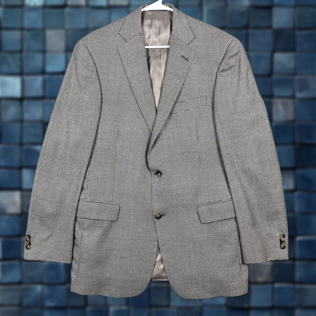 Hart Schaffner Marx Hart Schaffner Marx Mens Blazer Sport Coat Wool Beige Houndstooth 42L Size 42R - 1 Thumbnail