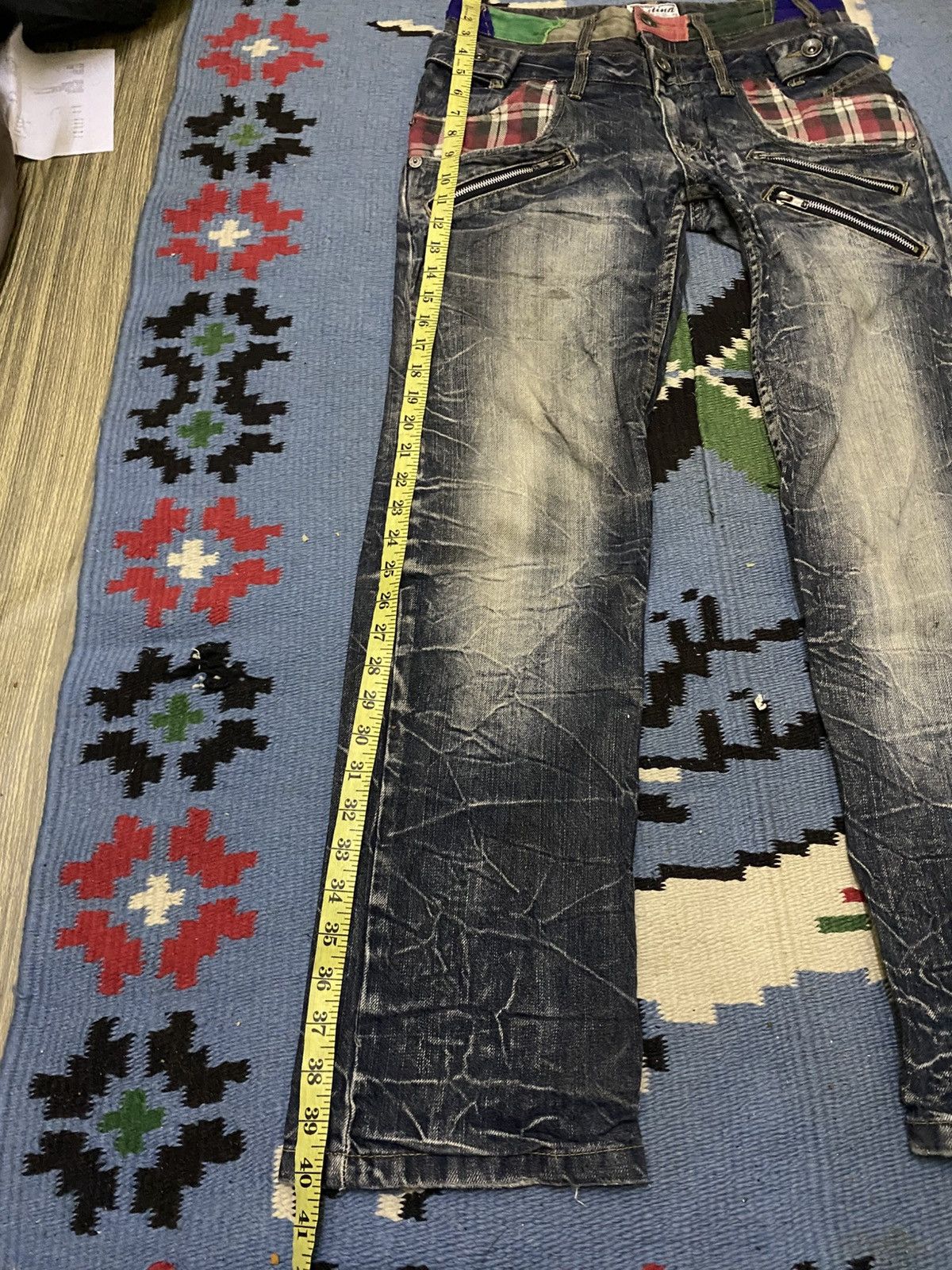 Japanese Brand DISTRESSED DENIM PATINA DOUBLE WAIST LIGHTNING SPARK JEAN Size US 30 / EU 46 - 15 Thumbnail