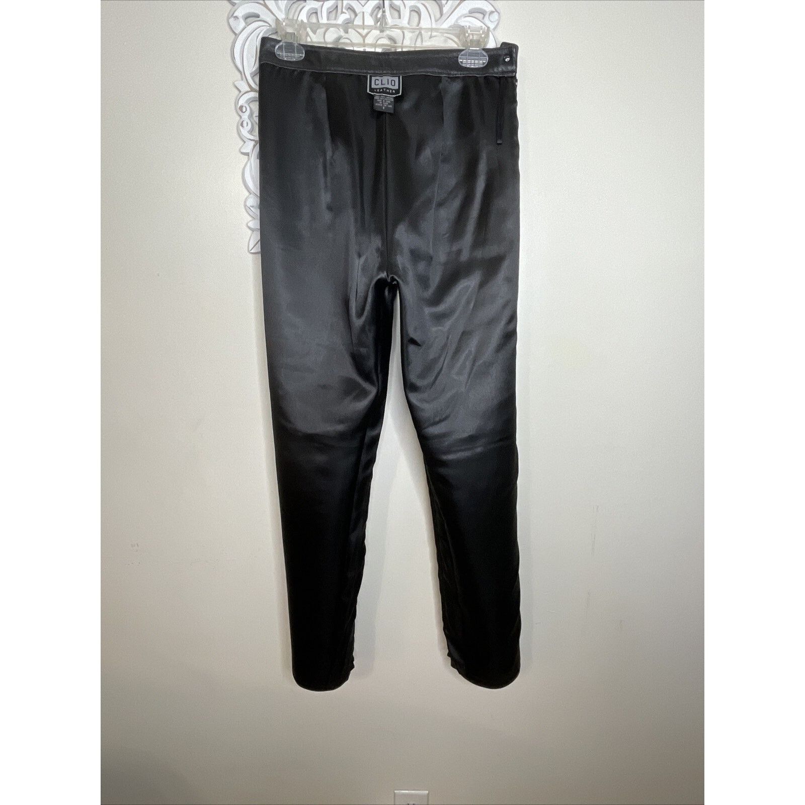 Other CLIO Leather Pants 8 Side Zip & Button Polyester Lined BLACK Size 30" / US 8 / IT 44 - 15 Thumbnail