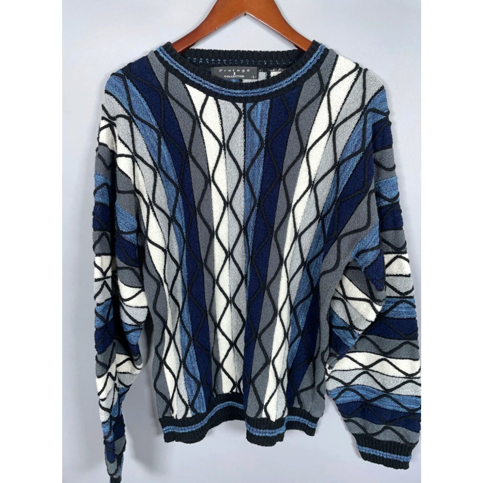 Coogi VINTAGE Protege COOGI Style Sweater Mens Large Black Blue Textured Knit Cosby Crewneck Size US L / EU 52-54 / 3 - 4 Thumbnail