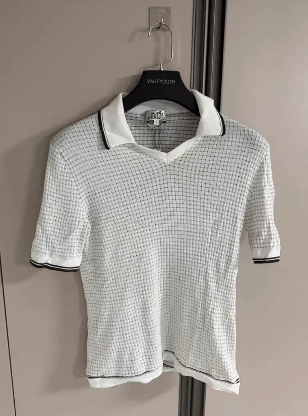 Hermes White Short Sleeve Grid Pattern Polo Shirt Size S Size US S / EU 44-46 / 1 - 1 Thumbnail