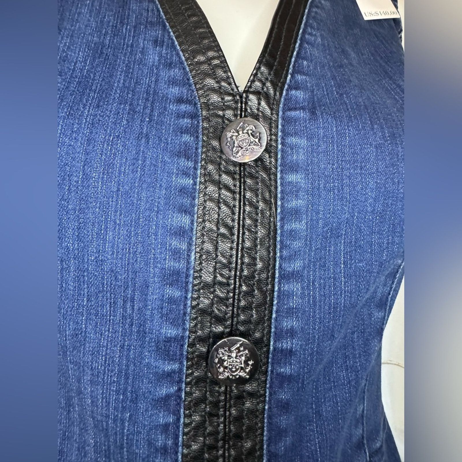 White House Black Market WHBM Denim Dress with Faux Leather Trim Size XS / US 0-2 / IT 36-38 - 3 Thumbnail