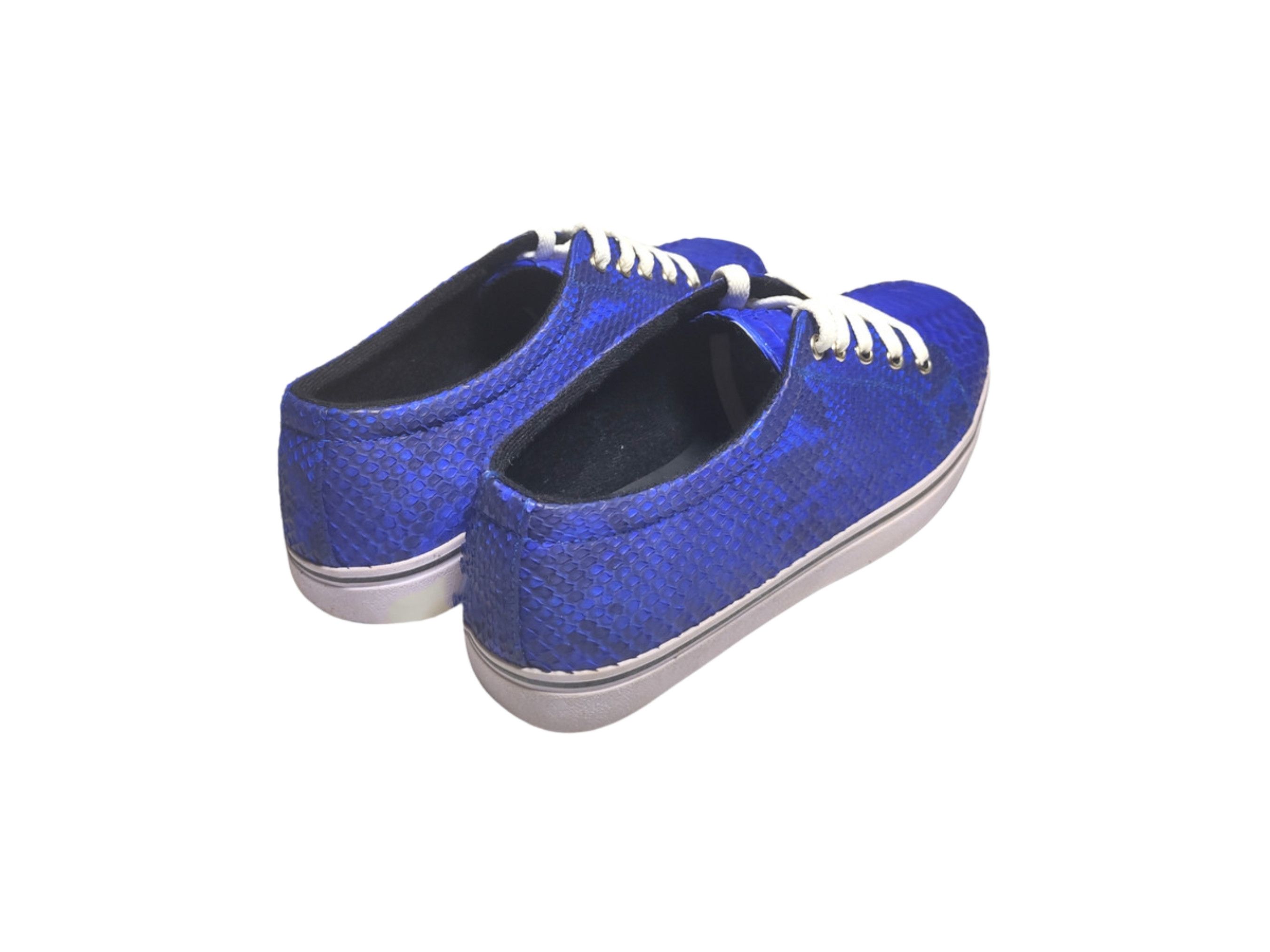 Handmade Blue Snakeskin Casual Sneakers Size US 7 / EU 40 - 4 Thumbnail