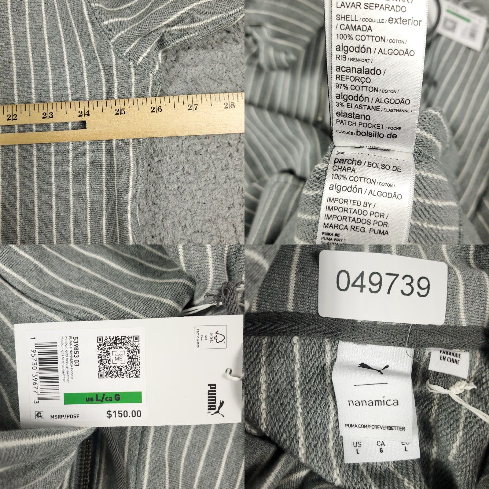 Puma VINTAGE Puma Hoodie Mens Size Large Gray Striped Pullover All Seasons Casual Japan Size US L / EU 52-54 / 3 - 8 Thumbnail