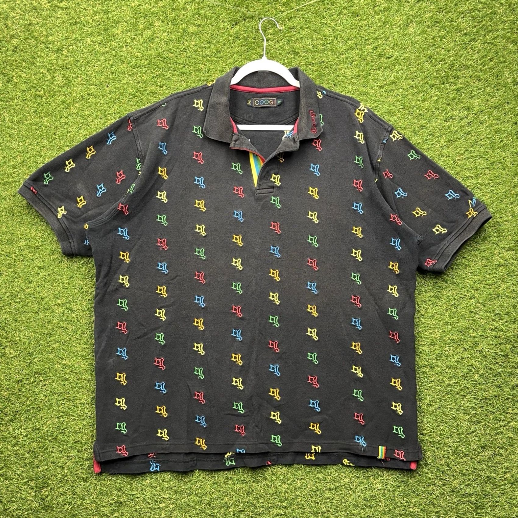 Coogi COOGI Button-Up Shirt Mens 2XL Black Rainbow Embroidered 90s Vintage Logo AOP Polo Craft Cotton Short Sleeve Casual Mens Size US XXL / EU 58 / 5 - 2 Thumbnail
