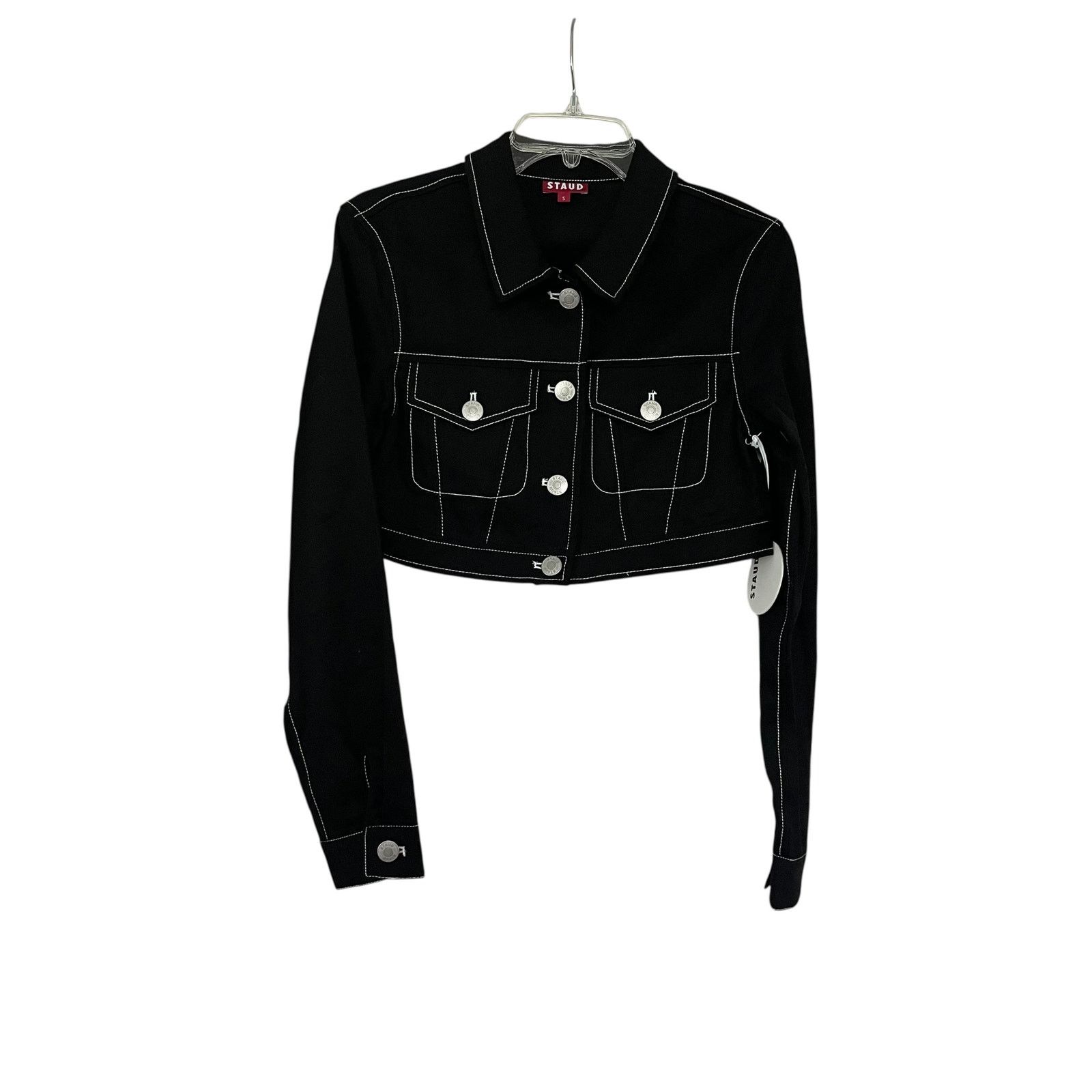 Staud STAUD Truckee Black Cropped Denim Trucker Jacket Size S / US 4 / IT 40 - 3 Thumbnail