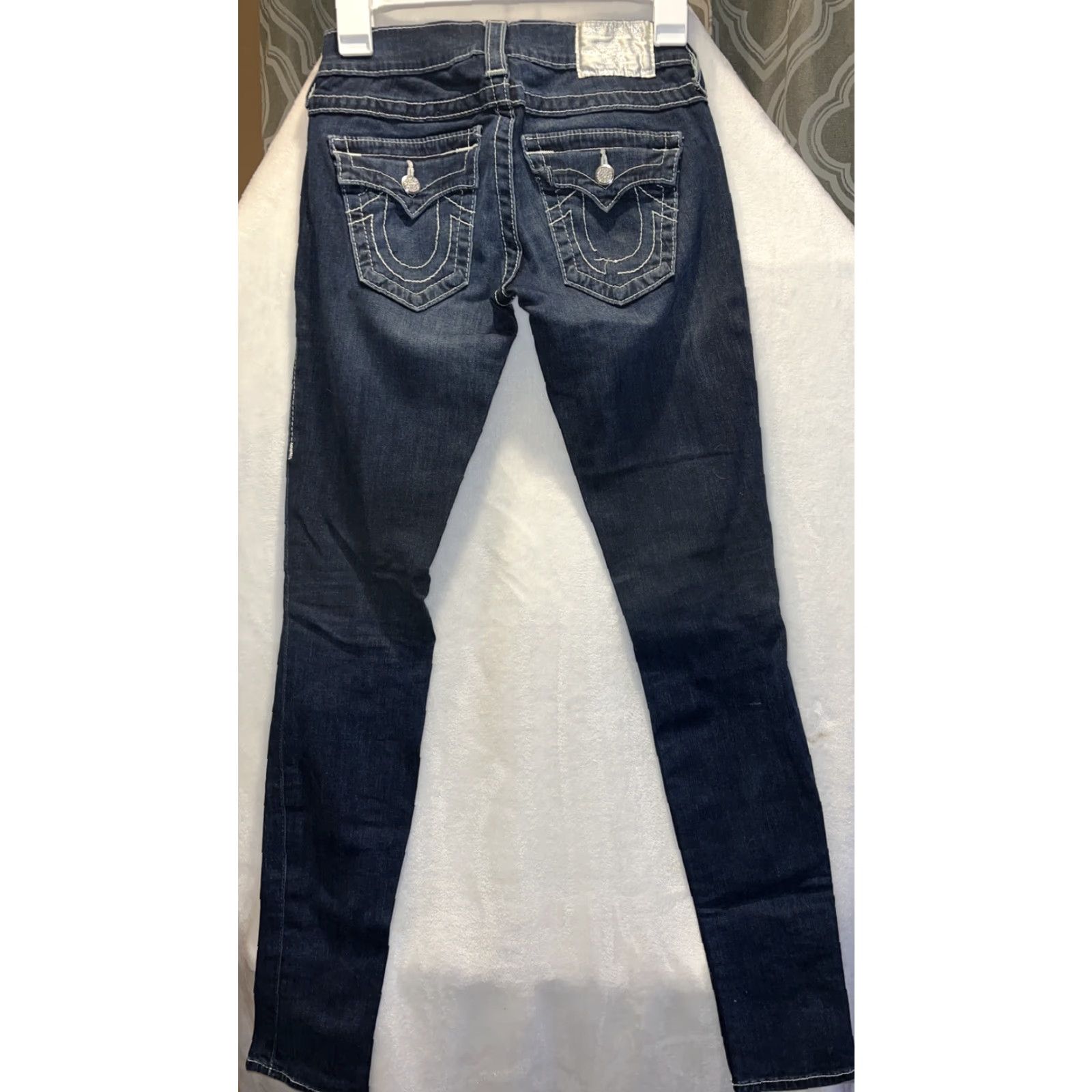 True Religion VINTAGE True Religion Women's Skinny Jeans Size 23 Blue Cotton Blend Dark Wash Slimming Stretch Rhinestone Size 40" / US 18 - 6 Thumbnail