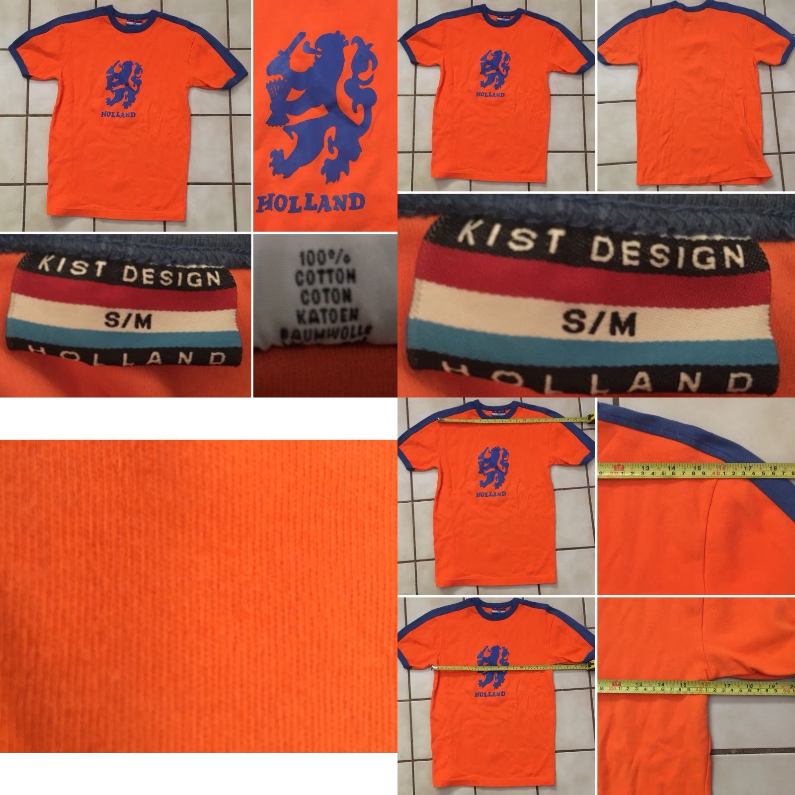 Vintage Kist Design Holland T-Shirt Ringer Tee S/M Men Short Sleeve Blue Orange Graphic Tee 90s Holland Theme Mens S/M Orange Blue Size US S / EU 44-46 / 1 - 8 Thumbnail