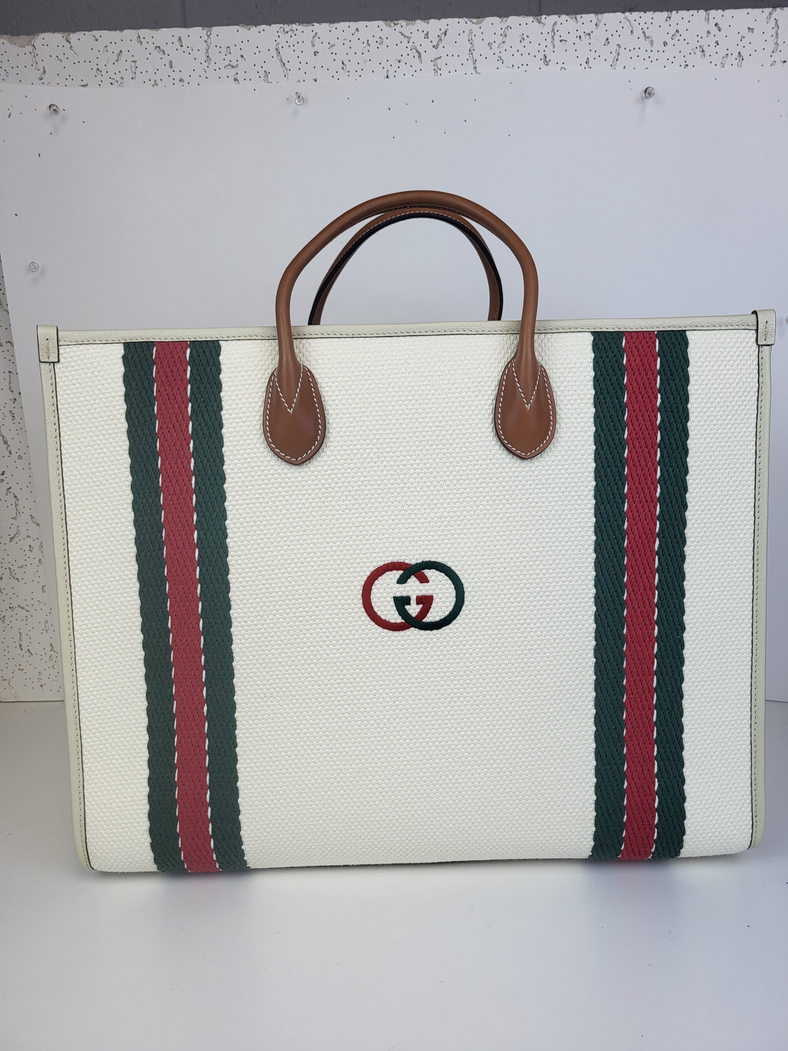 Gucci White Leather Shoulder Tote Bag