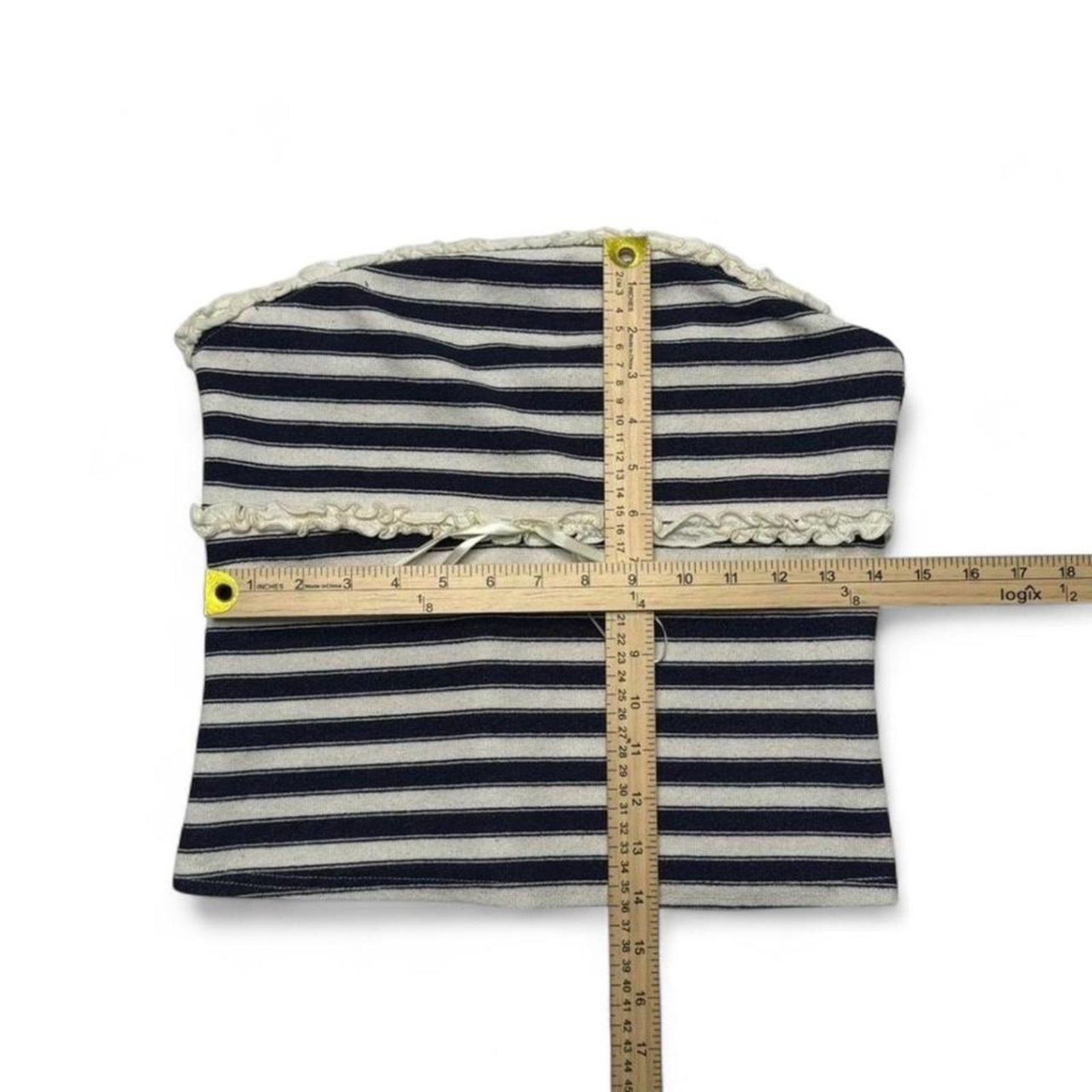 Other La Peche navy + white striped tube top ruffle trim tie back Size XL / US 12-14 / IT 48-50 - 3 Thumbnail