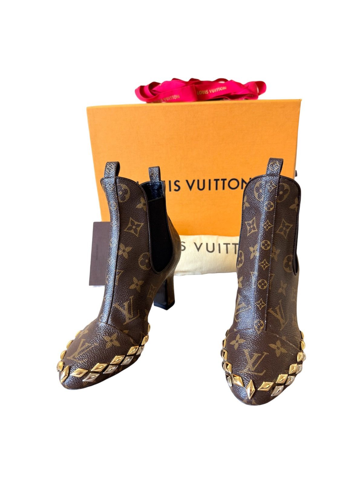 Louis Vuitton Louis Vuitton studded Leather Monogram Ankle Women Boots Size US 4.5 / IT 34.5 - 2 Thumbnail