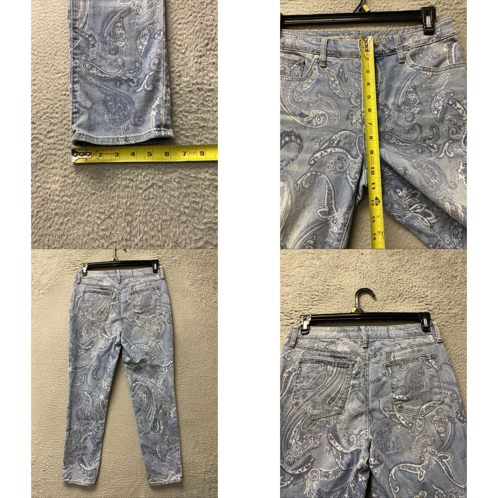 Vintage Chico's So Slimming Crop Pants Pants 32x28 Women Slim White & Blue Inseam 28 in Cropped Stretch Slimming Size 35" - 8 Thumbnail